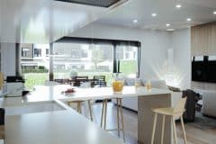 Residencial MARPLUS vista salón desde cocina, obra nueva en Gandia