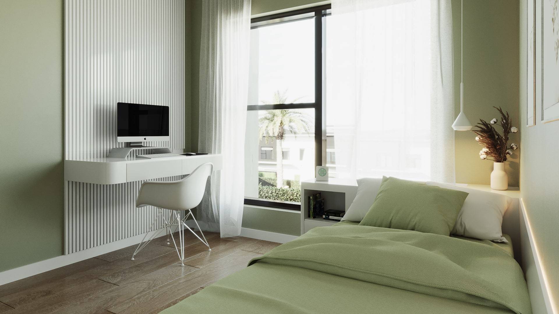 MarPlus 2 vista parcial habitación segunda con zona de estudio y cama en primer plano